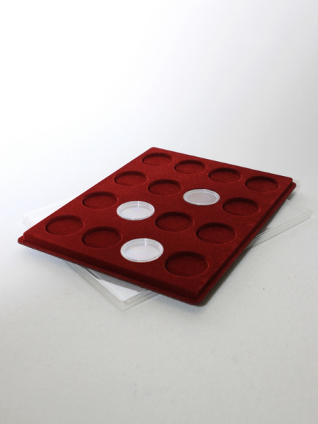  Планшет S (234х296х12 мм) для монет в капсулах d-46 мм (16 ячеек), тёмно-бордовый