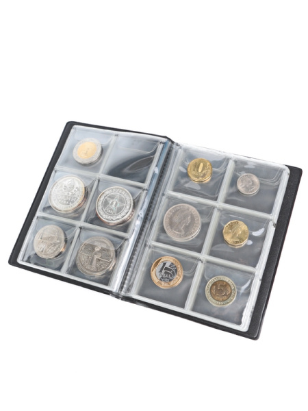 Карманный монетный альбом 116х154х13 мм для размещения 60 монет, вертикальный, тёмно-бордовый