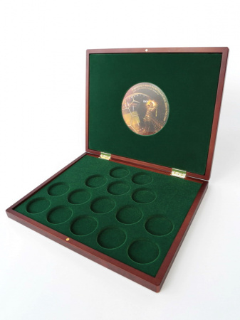 Футляр деревянный Volterra Uno (304х244х31 мм) для 2 золотых и 13 серебряных монет «Футбол 2018» в капсулах. Кубок