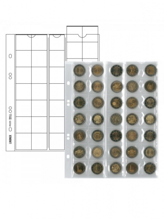 Нумизматические листы системы MULTI COLLECT для 35 монет диаметром до 27 мм. Упаковка из 5 листов и 5 чёрных прокладочных листов. Lindner, MU35