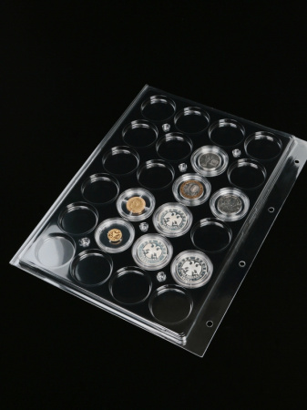 Листы-обложки Гранде из прозрачного пластика для монет в капсулах диаметром 44 мм. Упаковка из 2 листов, Россия