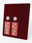  Планшет S (234х296х12 мм) для 3 монет 25 рублей в капсулах Leuchtturm, 3 монет 25 рублей в блистере и банкноты «Футбол 2018» в чехле, тёмно-бордовый