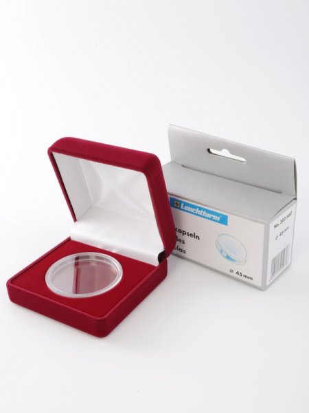  Футляр (80х80х40 мм) для монеты, медали диаметром 45 мм в капсуле Leuchtturm (диаметр ячейки 51 мм), тёмно-синий