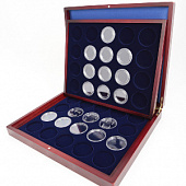 Футляр деревянный Volterra Duo (322х262х50 мм) для 40 монет в капсулах (диаметром 44 и 46 мм). 2 уровня MIX