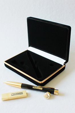 Футляр флокированный (102х142х42 мм) для ручки, значка и флешки. Вид 1