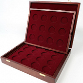 Футляр деревянный Vintage (329х271х61 мм) для серебряных монет «Олимпиада-80» в оригинальных капсулах. 2 уровня