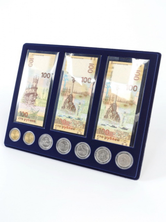 Планшет S (234х296х12 мм) посвящённый Крыму (для 3 банкнот в чехлах и 7 монет в капсулах Leuchtturm)