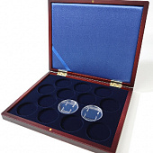 Деревянный футляр Volterra Smart (252х204х32 мм) для 14 монет в капсулах (диаметр 46 мм). Синий