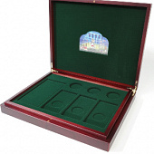 Футляр деревянный Volterra Duo (344х267х50 мм) для банкноты, 3 монет 25 рублей в капсулах, 3 монет 25 рублей в блистере, 14 серебряных монет «Футбол 2018» в капсулах, Забивака. 2 уровня