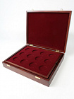  Футляр деревянный Vintage (329х271х61 мм) для серебряных монет «Олимпиада-80» в капсулах (диаметр 44 мм). 2 уровня, тёмно-бордовый