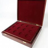 Футляр деревянный Vintage (329х271х61 мм) для серебряных монет «Олимпиада-80» в капсулах (диаметр 44 мм). 2 уровня
