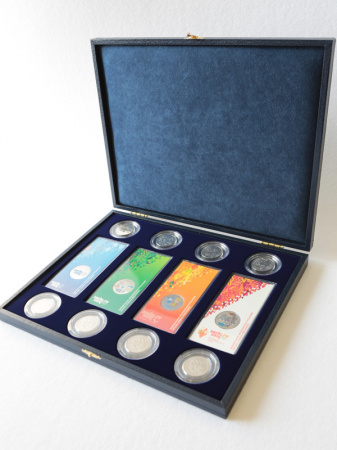 Футляр кожзам Sapfir S (298х237х33 мм) для 4 Олимпийских монет Сочи-2014 в блистере и 8 Олимпийских монет Сочи-2014 в капсулах