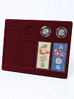  Планшет S (234х296х12 мм) для 3 монет 25 рублей в капсулах, 3 монет 25 рублей в блистере и банкноты «Футбол 2018» в чехле, тёмно-бордовый