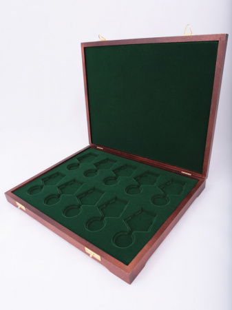 Футляр деревянный Vintage S (305х247х40 мм) на 10 медалей РФ d-32 мм с пятиугольной колодкой