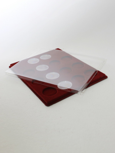  Планшет S (234х296х12 мм) для монет в капсулах d-46 мм (14 ячеек). Вертикальный, тёмно-бордовый