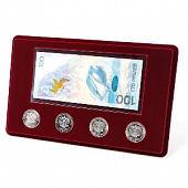 Планшет M (146х236х12 мм) для 4 монет 25 рублей и банкноты «Сочи-2014» в чехле