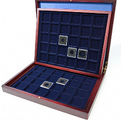 Футляр деревянный Volterra Duo (322х262х50 мм) для 60 монет в капсулах «Quadrum mini» (38х38х6,7 мм). 2 уровня