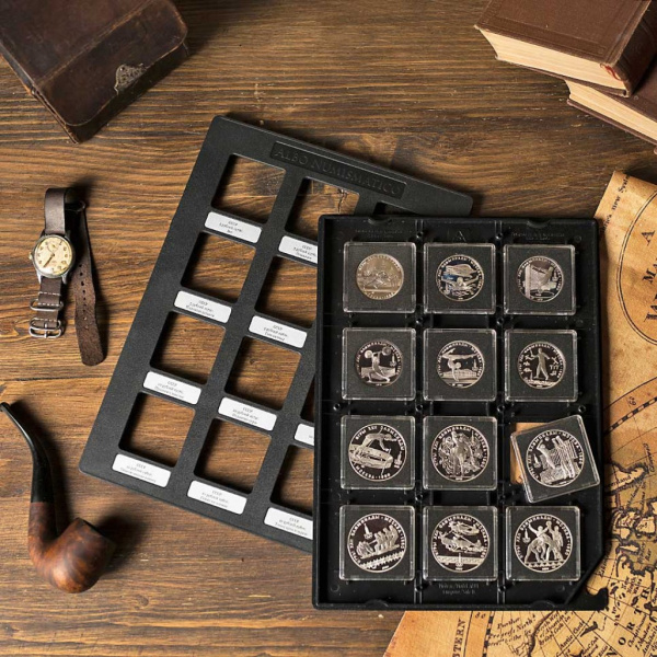 Albo Case для хранения монет в квадратных капсулах (48 капсул). Зелёный. Альбо Нумисматико, AC-17-04-04-01