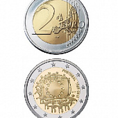 2 евро, Португалия (30 лет флагу Евросоюза). 2015 г.