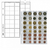 Нумизматические листы системы MULTI COLLECT для размещения 5 комплектов монет евро (каждый комплект на 8 монет). Упаковка из 5 листов и 5 чёрных прокладочных листов. Lindner, MU40