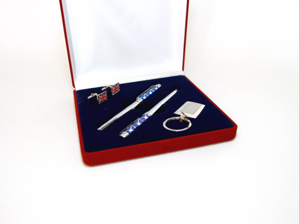 Футляр флокированный (196х196х50 мм) под 2 ручки, брелок и запонки