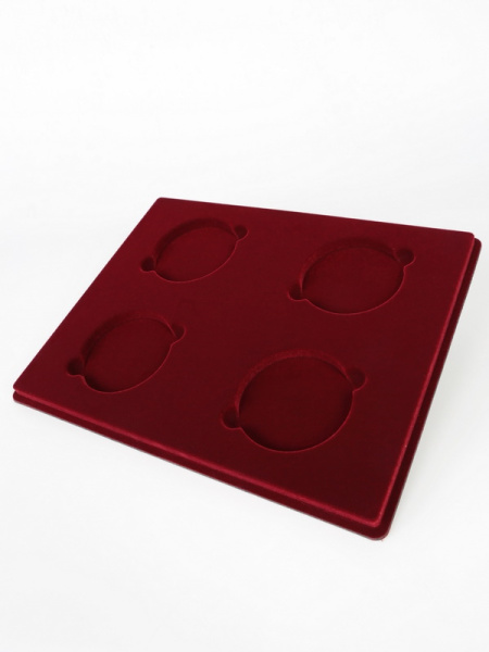  Планшет S (234х296х12 мм) для монет в капсулах d-74 мм (4 ячейки), тёмно-бордовый