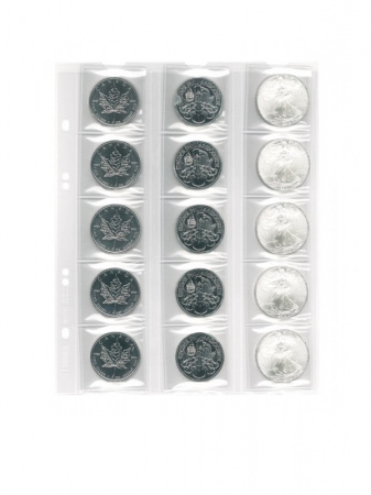 Нумизматические листы системы MULTI COLLECT для 15 монет диаметром до 42 мм. Упаковка из 5 листов и 5 чёрных прокладочных листов. Lindner, MU15