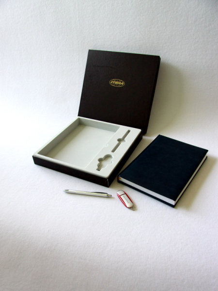 Флокированный ложемент под набор из 3 предметов (ежедневник, ручка и флэшка). Вид 3