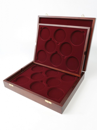 Футляр деревянный Vintage (329х271х61 мм) для 16 монет в капсулах (диаметр 74 мм). 2 уровня