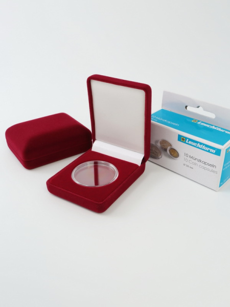 Футляр (61х79х32 мм) для монеты, медали диаметром 36 мм в капсуле Leuchtturm (диаметр ячейки 42 мм), светло-бордовый  Футляр (61х79х32 мм) для монеты, медали диаметром 36 мм в капсуле Leuchtturm (диаметр ячейки 42 мм), светло-бордовый