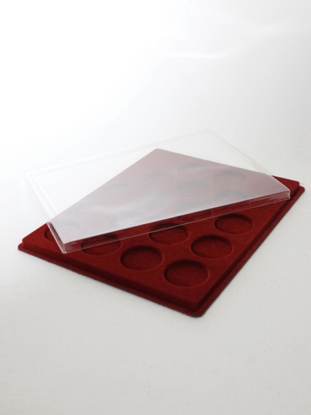  Планшет S (234х296х12 мм) для монет в капсулах d-46 мм (17 ячеек. Вариант 2), тёмно-бордовый