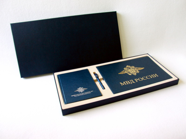 Флокированный ложемент под набор из 3 предметов (ежедневник, планинг и ручка). Для МВД России