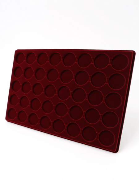  Планшет L (222х333х13 мм) для 40 монет в капсулах CAPS 29 и 30 Leuchtturm. Диаметр ячейки 35 мм, тёмно-бордовый