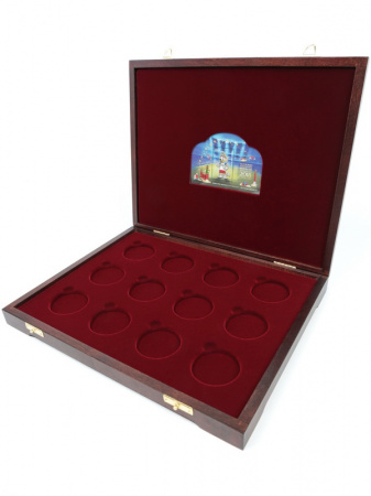 Футляр деревянный Vintage S (305х247х40 мм) для 12 серебряных монет Чемпионат мира по футболу 2018 в капсулах. Талисман