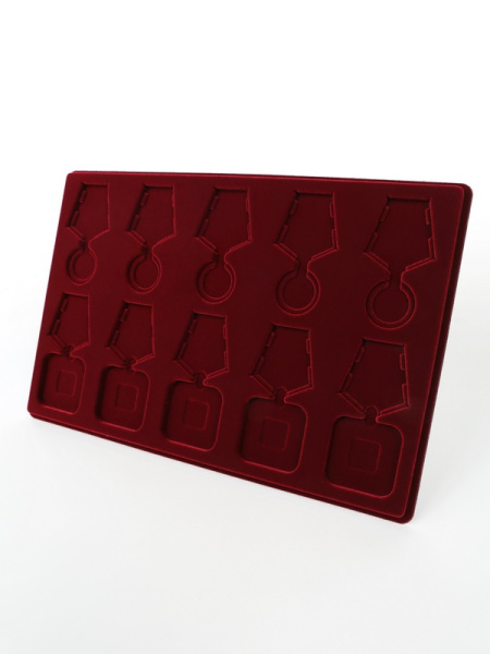 Планшет L (222х333х13 мм) на 5 медалей РФ d-32 мм и 5 орденов с пятиугольной колодкой, тёмно-бордовый  Планшет L (222х333х13 мм) на 5 медалей РФ d-32 мм и 5 орденов с пятиугольной колодкой, тёмно-бордовый