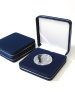 Футляр замшевый (92х92х34 мм) для 1 монеты в капсуле (диаметр 46 мм), логотип Банк России, тёмно-синий/персонализация