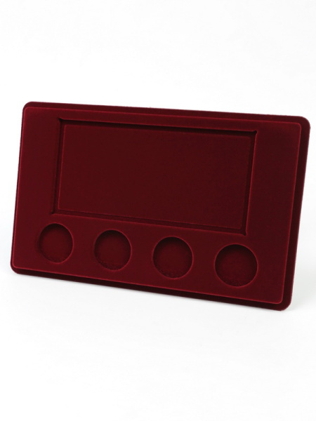 Планшет M (146х236х12 мм) для 4 монет 25 рублей в капсулах Leuchtturm и банкноты «Сочи-2014» в чехле, тёмно-бордовый