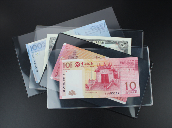 Чехлы для банкнот (195х113 мм), подложка чёрного цвета. Упаковка 10 шт. PCCB MINGT, 801963