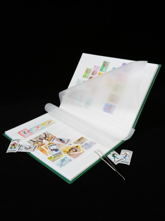 Альбом для марок (кляссер BASIC). A4. 8 листов (16 страниц) из белого картона с промежуточными листами из пергамина. Зелёный. Leuchtturm, 312361