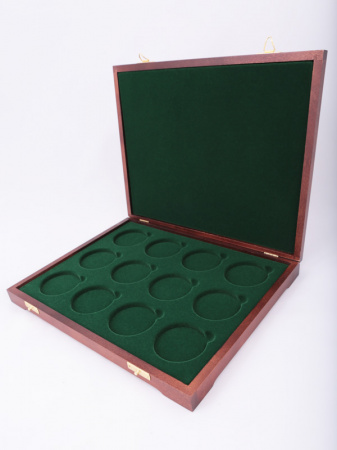 Футляр деревянный Vintage S (305х247х40 мм) для монет, медалей d-55 мм (12 ячеек)