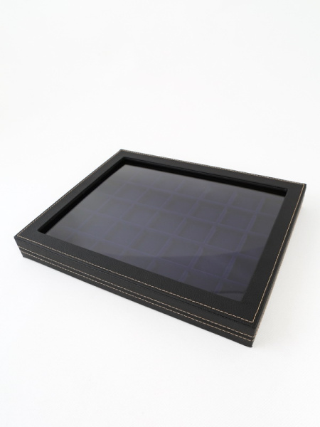  Бокс из искусственной кожи с прозрачным окном Nera Plus на 35 ячеек (36,5х36,5х8 мм), тёмно-синий