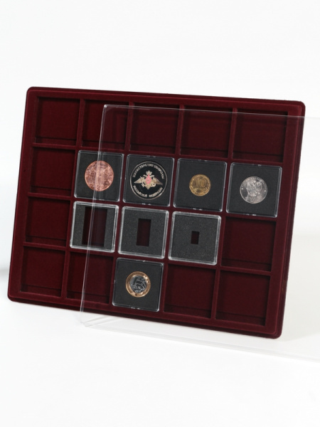  Планшет S (234х296х12 мм)  для 20 монет в капсулах «Quadrum» (50х50х6 мм), тёмно-бордовый