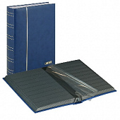 Альбом для марок (кляссер ELEGANT NUBUK). 30 листов (60 страниц) из чёрного картона с промежуточными прозрачными листами. Синий. Lindner, 1181