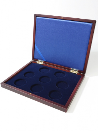 Деревянный футляр Volterra Smart (252х204х32 мм) для 8 монет в капсулах (диаметр 46 мм). Синий