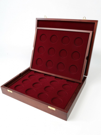 Футляр деревянный Vintage (329х271х61 мм) для серебряных монет «Олимпиада-80» в капсулах (диаметр 44 мм). 2 уровня