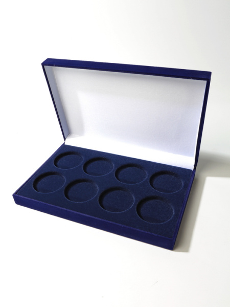 Футляр (220х143х34 мм) на 8 монет в капсулах (диаметр 46 мм), тёмно-синий