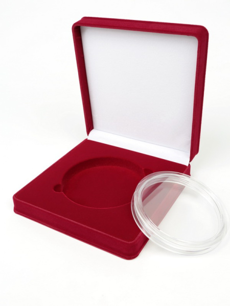 Футляр (186х192х50 мм) на 1 монету в капсуле (диаметр 120 мм), светло-бордовый  Футляр (186х192х50 мм) на 1 монету в капсуле (диаметр 120 мм), светло-бордовый