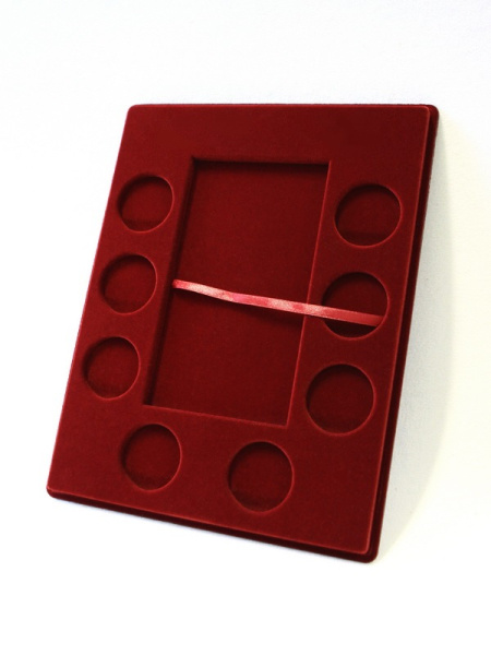 Планшет S (234х296х12 мм) для 1 банкноты Сочи-2014 в капсуле и 8 монет Сочи-2014 в капсулах. Вертикальный, тёмно-бордовый  Планшет S (234х296х12 мм) для 1 банкноты Сочи-2014 в капсуле и 8 монет Сочи-2014 в капсулах. Вертикальный, тёмно-бордовый