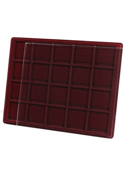  Планшет S (234х296х12 мм)  для 20 монет в капсулах «Quadrum» (50х50х6 мм), тёмно-бордовый