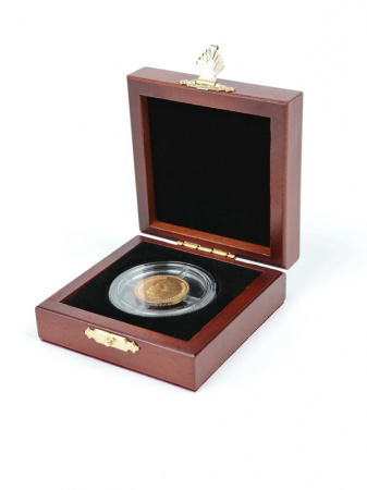 Деревянный футляр Classic (75х79х36 мм) для одной монеты в капсуле (диаметр 44 мм)